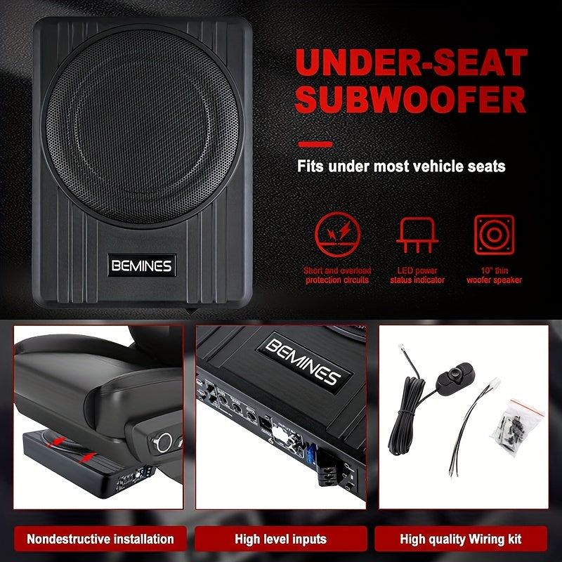 [Car Subwoofer] 105C 1500W 10-Inch Car Subwoofer with High Power And High-Fidelity Sound, Ultra-Thin Body, Includes Wired Control And Installation Parts, Without Battery