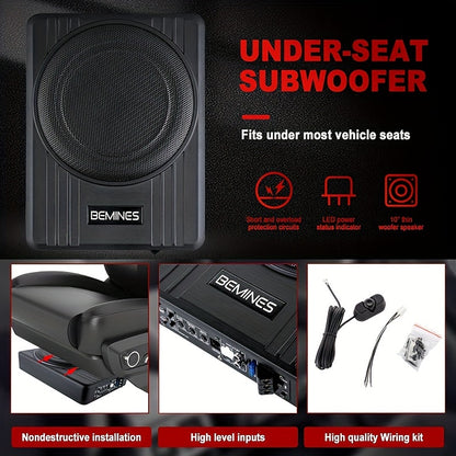 [Car Subwoofer] 105C 1500W 10-Inch Car Subwoofer with High Power And High-Fidelity Sound, Ultra-Thin Body, Includes Wired Control And Installation Parts, Without Battery