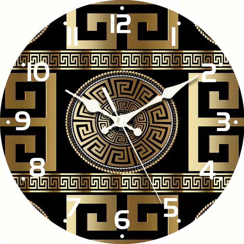 1pc Silent Non-Ticking Wooden Wall Clock, Fashionable Greek Key Design, Quartz Movement, For Festive Home Decor & Gift Giving, AA Battery Operated (Battery Not Included)