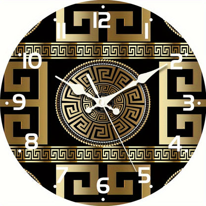 1pc Silent Non-Ticking Wooden Wall Clock, Fashionable Greek Key Design, Quartz Movement, For Festive Home Decor & Gift Giving, AA Battery Operated (Battery Not Included)
