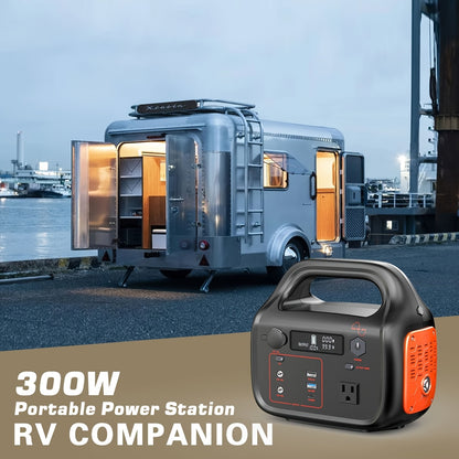 300W 120V Portable Power Station, Charging Station with 100W Solar Panel Included, 110V AC Outlets, DC Ports, LED Flashlight, And Lithium Battery Backup for Household Supplies, Outdoor Travel, Camping, And Blackout Emergencie
