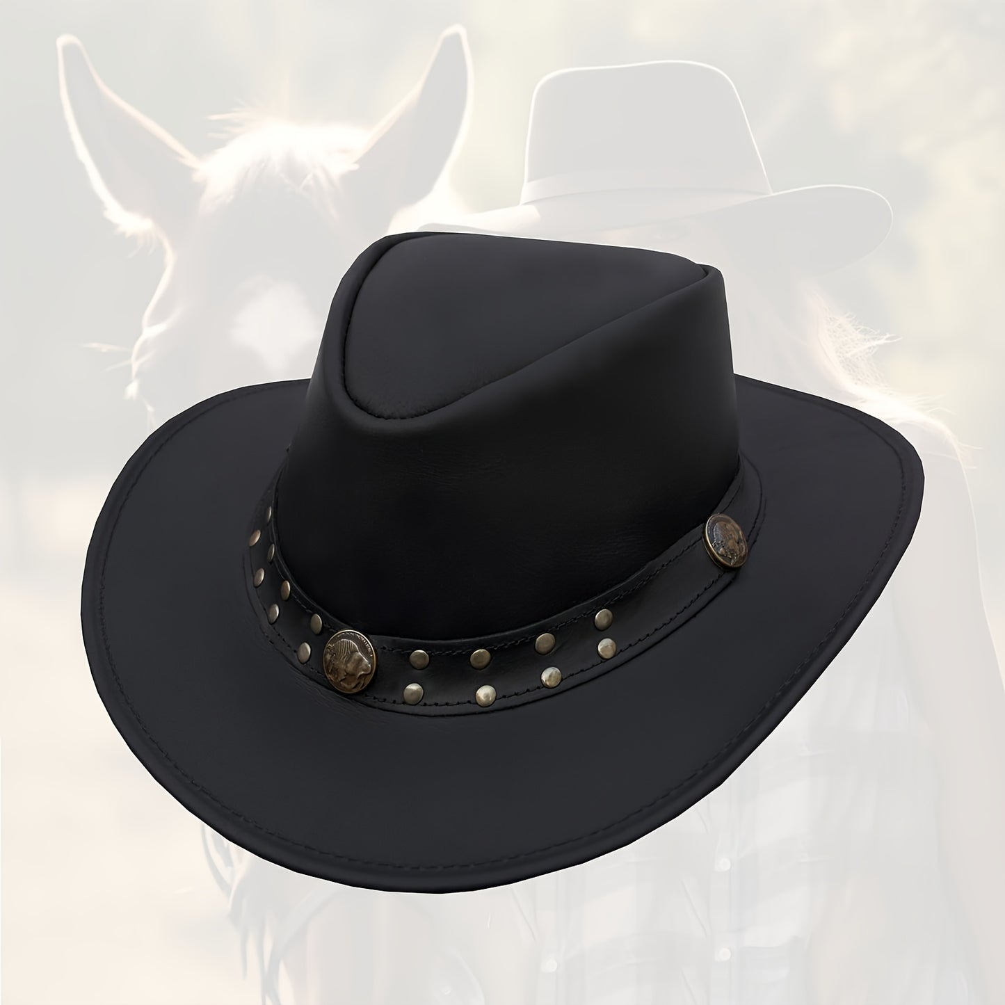 Cowhide Leather Cowboy Western Hat | Genuine Leather Steampunk Deadman Top Hat for Men and Women, Vintage Style for Halloween.