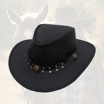 Cowhide Leather Cowboy Western Hat | Genuine Leather Steampunk Deadman Top Hat for Men and Women, Vintage Style for Halloween.