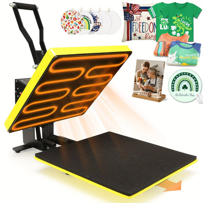 15x15 Heat Press Machine For T Shirts And Valentine'S Day Gifts With Slide Out Drawer, 3 Pre-Set Modes & Counting Function, Clamshell Styule Heat Transfer With Dual-Tube Heating System For Fast And Even Results - Perfect For
