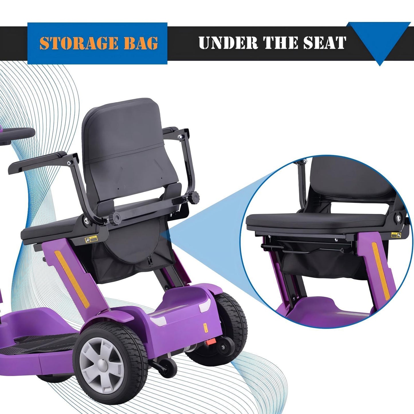 Foldable Mobility Scooter for Adults & Senior, 4 Wheels Powered Device for Travel, Lightweight and Portable, with LED Strip Light, Storage Bag, Charger Included, No Assemble Required