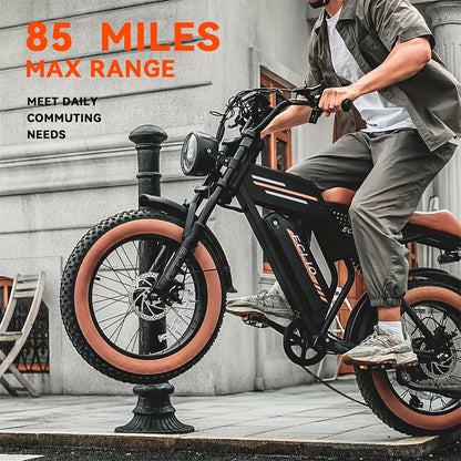 ECLIO F02 Electric Bike for Adults, 20"×4" Tire Ebike, Electric Bicycle with 48V 13Ah Removable Battery, 749W Brushless Motor, 20MPH EBike, 80-Mile Range for All Terrain, Dual Suspension and Hydraulic Brakes