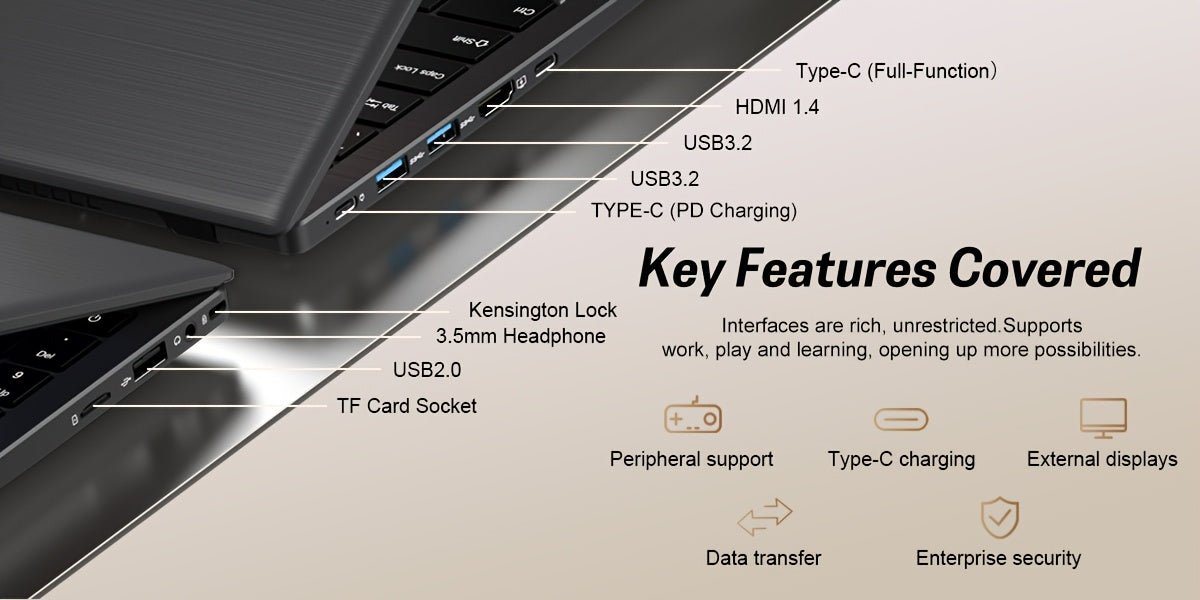 RNRUO 15.6-inch New Ultra-thin Laptop with Pentium 6500Y Processor, 8GB RAM SO-DIMM * 2 256GB SSD, Supports Dual Screen 4K High-definition Resolution, Stereo Four Speakers, TYPE-C Charging And PD Fast Charging, Rich Computer