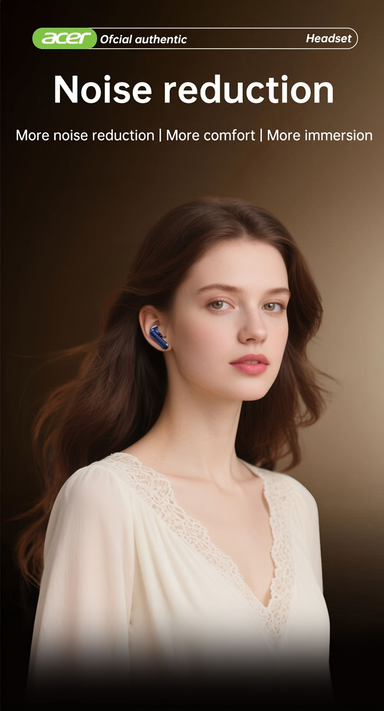 Acer OHR548 Wireless Headphones with 52dB Deep Sea Noise Reduction, In-Ear Design, Wireless 5, 4, Heavy Bass, No Sound Leakage, SSVP Extreme Digital Enhancement, Type-C Charging Case, Ultra-Long Standby, Touch Control, for Sm
