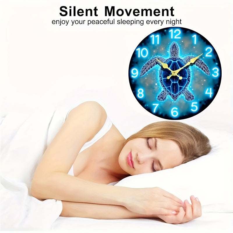 1pc JFHT Round Wall Clock, Dreamy Sea Turtle Design, Silent Non-Ticking Wooden Clock, Ideal for Bedroom, Living Room, Office, Kitchen, Bathroom - Battery Operated (Batteries Not Included), Kitchen Timepiece|Artistic Wall Cloc
