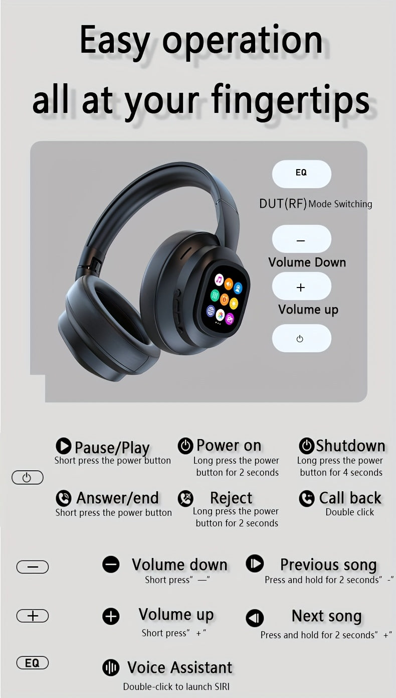 New hybrid active noise-cancelling headphones(with touchscreen), intelligent AI translation, remote control photography, wireless headphones with microphone, soft ear pads, multiple EQ bass, comfortable fit ear cups, suitable