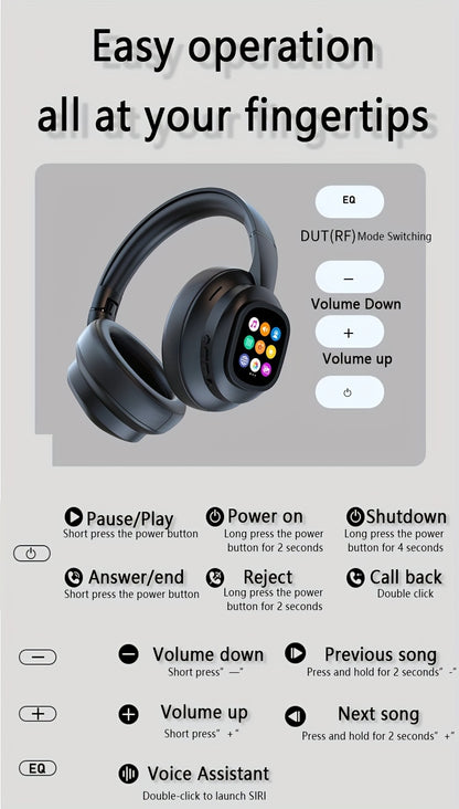 New hybrid active noise-cancelling headphones(with touchscreen), intelligent AI translation, remote control photography, wireless headphones with microphone, soft ear pads, multiple EQ bass, comfortable fit ear cups, suitable