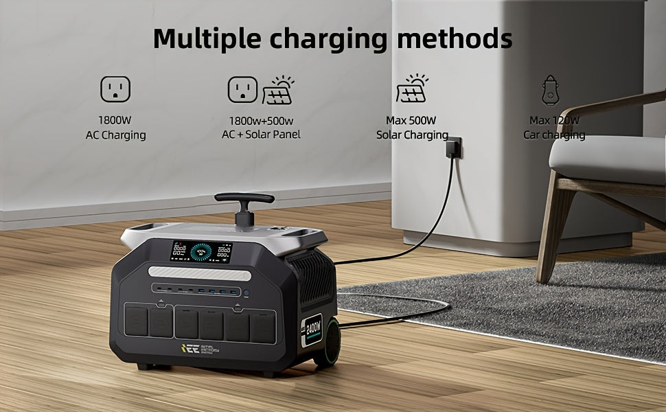 IEE P2400 Portable Power Station 2400W (5000W Peak) Solar Generator with 2x100W Solar Panels & Bonus 30W Panel, 2048Wh LiFePO4 Battery, 1800W AC Charging, 4 AC Outlets, Heavy-Duty for home Backup, RV, Emergencies - Eco System