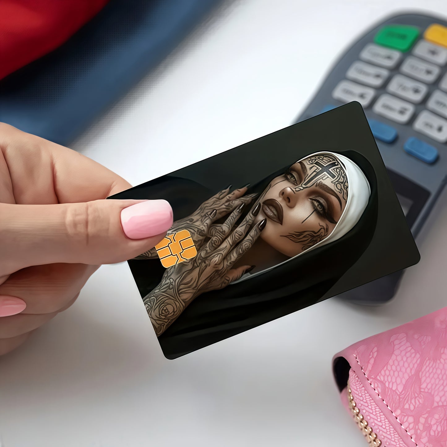 Elegant Nun-Themed Ultra-Thin Non-Residue PVC Sticker - Scratch-Resistant & Anti-Slip, High-Quality Vinyl Decal for Credit Cards, Bank Cards, Debit Cards, Passports, Key Cards