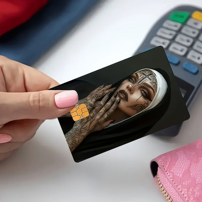 Elegant Nun-Themed Ultra-Thin Non-Residue PVC Sticker - Scratch-Resistant & Anti-Slip, High-Quality Vinyl Decal for Credit Cards, Bank Cards, Debit Cards, Passports, Key Cards