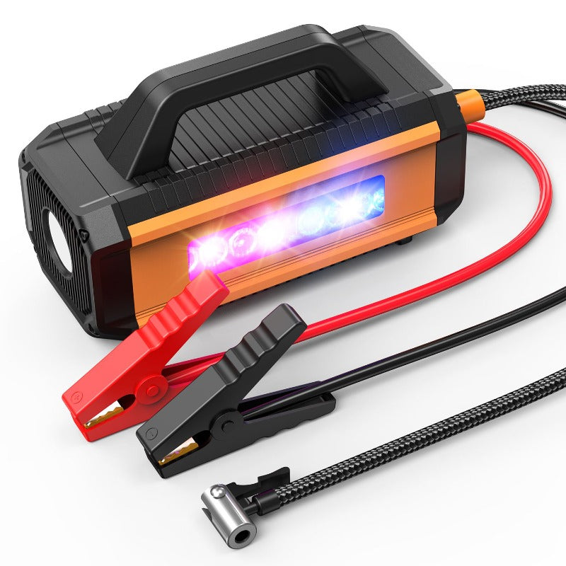 2 in 1 Car Jump Starter with Air Compror Air Iator Battery Charge Jumper Booster Power Bank Jumper Box Blue Red Emergency Alarm Flashlight