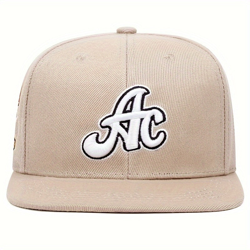 AC Embroidered Snapback Cap for Men & Women - Outdoor Sports Fashion Flat Brim Hat with Side Lettering, Hand Washable Acrylic Knit Fabric - Single Pack - For Sports Enthusiasts & Casual Wear - Perfect Gift for Outdoor Lovers