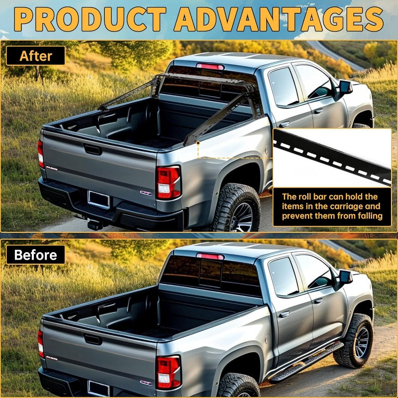 Adjustable Roll Bar Chase Rack Compatible with Full Size Trucks Silverado Ram F150 Sports Bar Cargo Rack Black Steel