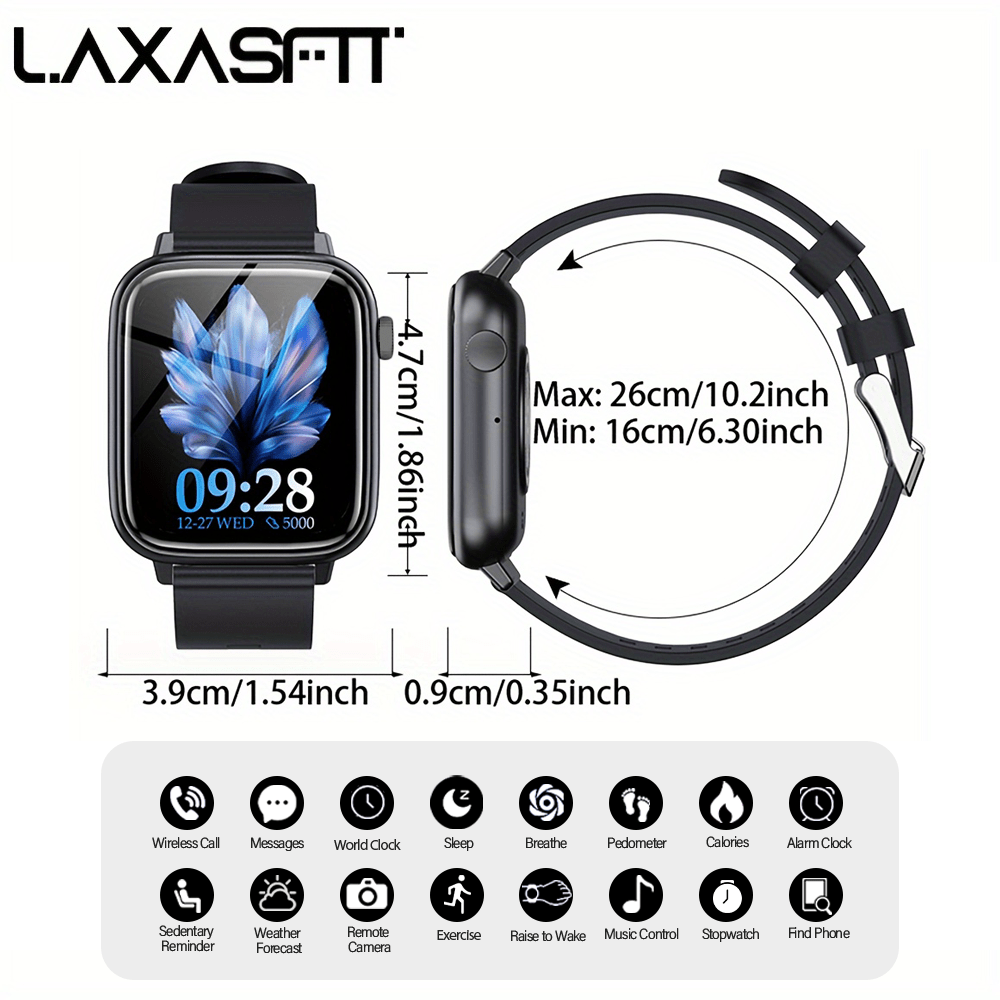Smart Watch for Men And Women, 1.83inch HD Screen Full Touch Screen, Call & Message Functions, Pedometer, Multiple Sports Modes, Water, Compatible with IOS/Android Devices, Simple Style, Ideal Gift for Any Occasion