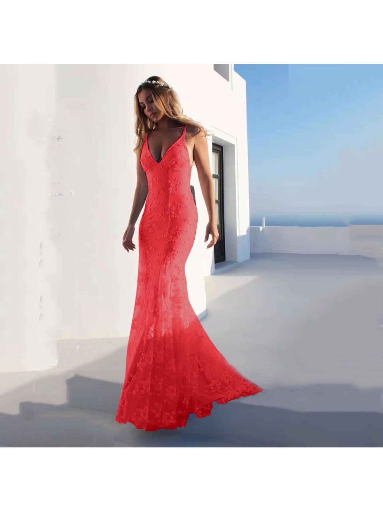 Elegant Formal Gown | Sleeveless Spaghetti Strap White Maxi Dress with V Neck - Perfect for Wedding Guest, Gala Dinner & Engagement Party