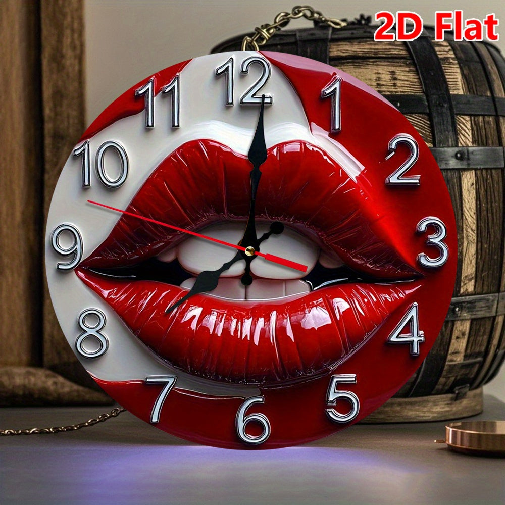 10 Inch Glossy Red Lips Wall Clock - Modern Minimalist Glossy Red Lipstick Number Face, Large Black Hands & White Face, Battery Operated Silent Non-Ticking Round Clock for, Office, Bedroom, Kitchen - Lip-Shaped Frame Decorati