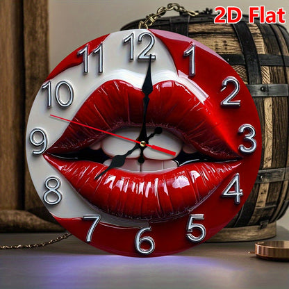 10 Inch Glossy Red Lips Wall Clock - Modern Minimalist Glossy Red Lipstick Number Face, Large Black Hands & White Face, Battery Operated Silent Non-Ticking Round Clock for, Office, Bedroom, Kitchen - Lip-Shaped Frame Decorati