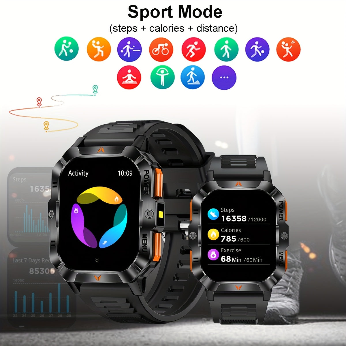 COIUSOR 2.01-inch Smartwatch Built-In LED Flashlight, with Wireless Calling Function, IPS HD Display, 100+ Sports Modes, Outdoor Sports, Fashionable Smartwatch, Wireless Calling/Answering Phone, Message Reminders, Step and Ca
