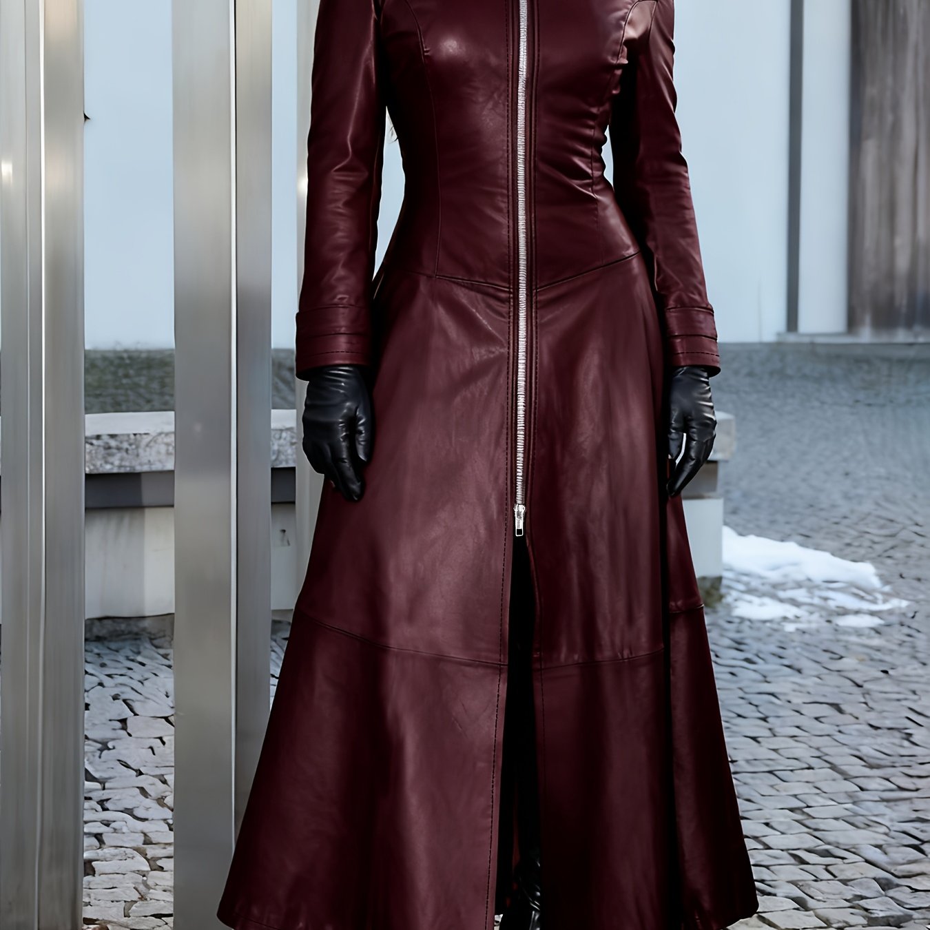 This Elegant Long-Sleeve Trench Coat for Women, Featuring a Solid Color And an Open-Front Zipper, Is Perfect for Autumn And Winter. It Has a Maxi Skirt Hem, Is Windproof And Warm, Making It Ideal for Outings. Available at a P