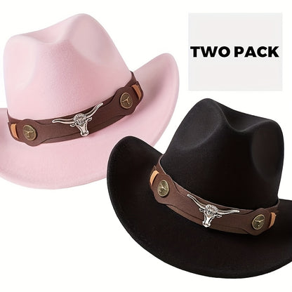 Stylish Lightweight Western Cowboy Hat - Classic Wide Brim Felt with Brown Leather Band & Metallic Buckle, Breathable & Machine Washable for Weddings & Casual Wear, Cowboy Hat