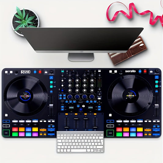 2D Flat, Blue DJ Console Design Extra Large Mouse Pad, Rectangular Mouse Pad, Non-Slip Durable Rubber Material, Precision Stitched Edges, High-Definition Color Printed Exquisite Patterns, Suitable for Office, Home Decoration