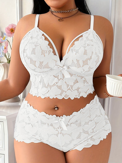1 Set Women's Fashion, Lace Stitching, Cross Strap, Bow Decoration, Flower Printing, Semi-Permeable, Comfortable Breathable, Underwear Bra & Panty Set