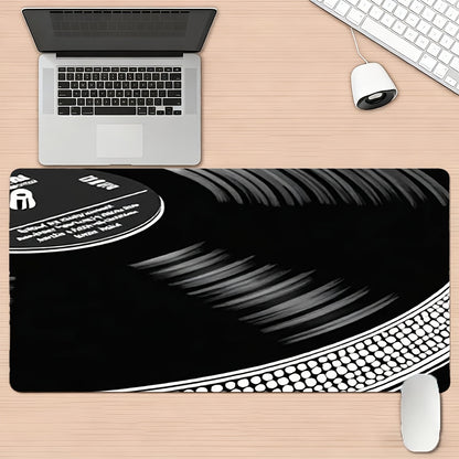 1pc Large Vinyl Record & Turntable Design Gaming Mouse Pad - Non-Slip Waterproof Desk with Anti-Scratch Surface, Thickened Ergonomic Rubber Base for PC/Mac/Laptop, DJ-Inspired Office & Computer Setup Accessory for &