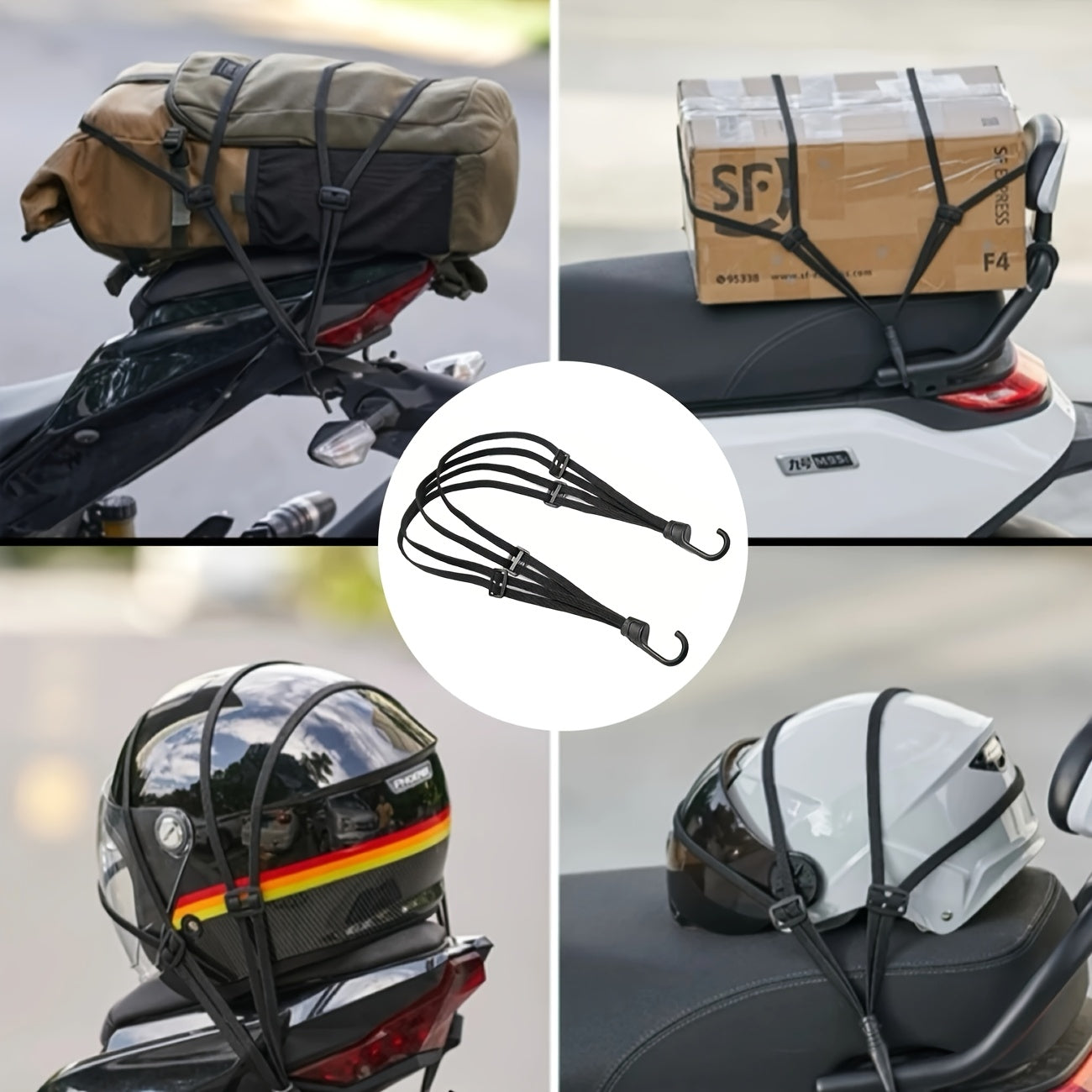 Elastic Bungee Cords for Motorcycles And Bicycles, Helmet Net Straps, Black Mesh Luggage Organizer for Safe Storage