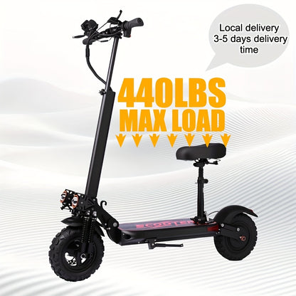 UNQYX Electric Scooter, 48V 18Ah Battery, 31-Mile Range, 440 Lbs Capacity, Removable Seat, 11" Off-Road Wide Tires, Dual Suspension, Disc Brakes, Capable Of Climbing 30-degree Inclines, Foldable All-Terrain Aluminum Alloy Fra