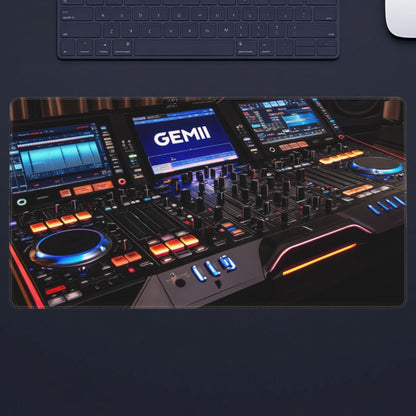 1pc Gemini G4V Controller Design Mousepad, Non-Slip Rubber Base, Washable Oblong Desk Mat for DJs, Professional Mixing & Effects Setup, Modern Black with Illuminated Displays, Mouse Pads for Desk