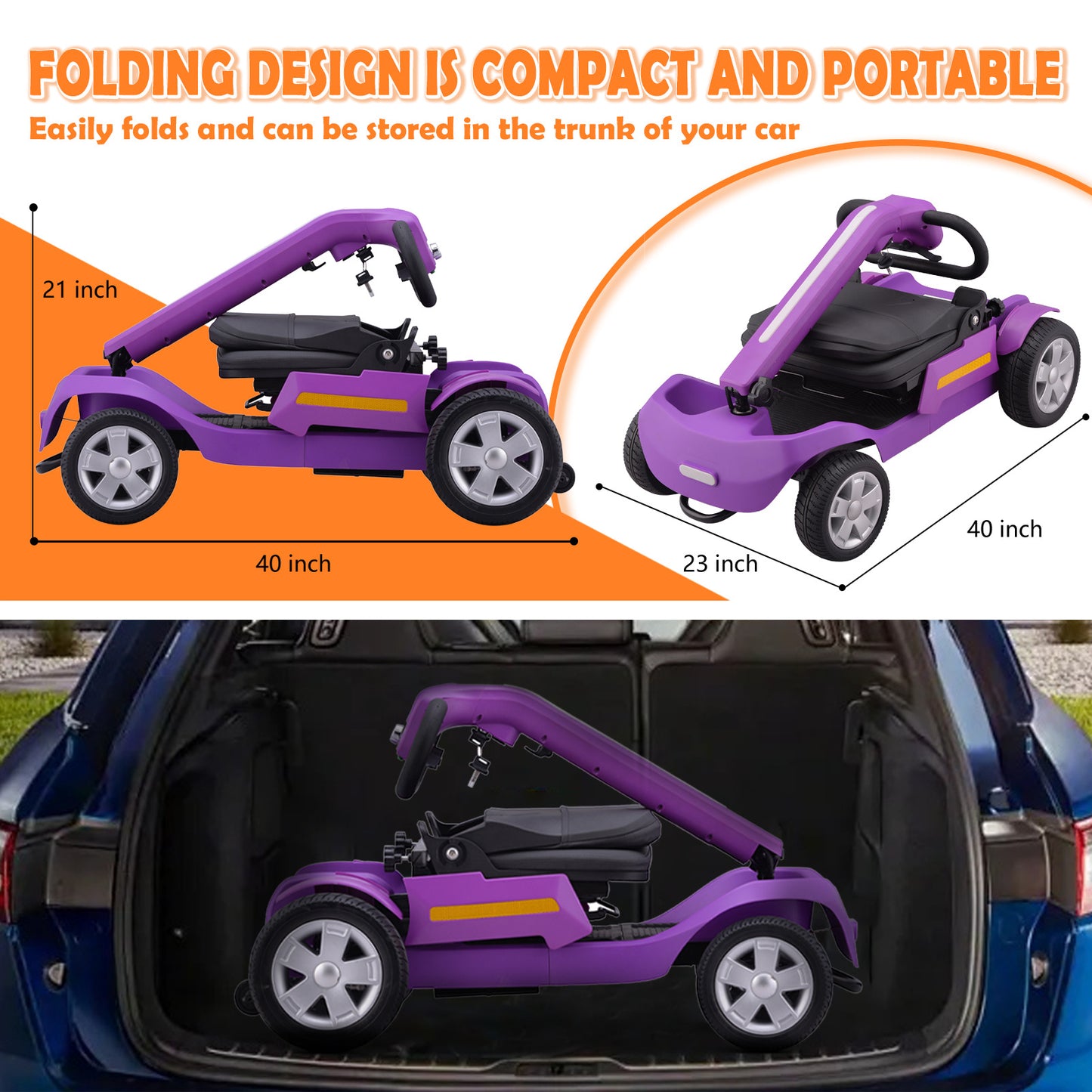 Senior Mobility Scooter 4-Wheel Foldable Electric Scooter for Adults, Lightweight & Portable with LED Lights, Storage Bag & Charger Included, Ready to Use for Travel