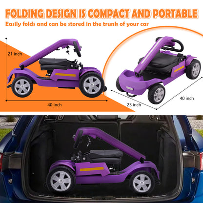 Senior Mobility Scooter 4-Wheel Foldable Electric Scooter for Adults, Lightweight & Portable with LED Lights, Storage Bag & Charger Included, Ready to Use for Travel