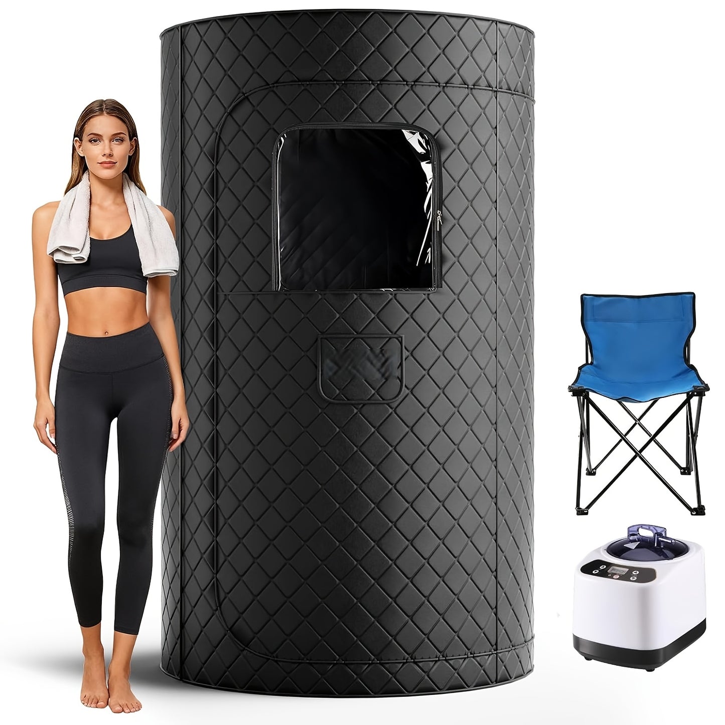 Portable Sauna Box for Home | Personal SPA Steam Sauna with 10 Min Fast Heating & 9 Levels Heat, Warm Sauna Tent with 101.44oz/1200W Steamer, Folding Chair, Remote Control for Body Relaxation, Polypropylene Cotton, Electric H