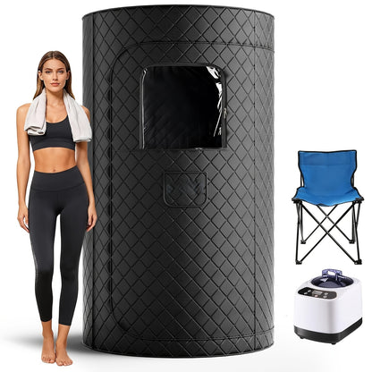 Portable Sauna Box for Home | Personal SPA Steam Sauna with 10 Min Fast Heating & 9 Levels Heat, Warm Sauna Tent with 101.44oz/1200W Steamer, Folding Chair, Remote Control for Body Relaxation, Polypropylene Cotton, Electric H