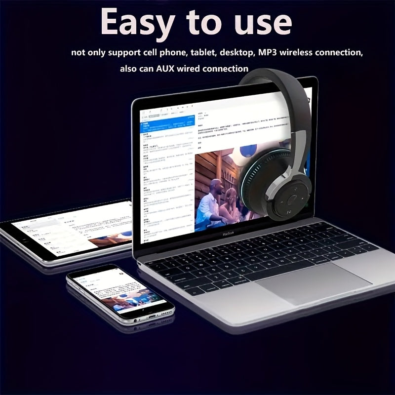 Wireless Headphones, Portable Over Ear Headphones 24 Hours Playtime, With Mic, Clear Calls, FM Radio, Soft-Earpads, LED Light, Support TF Card Play And 3.5MM AUX Cable Wired Connection, Foldable For Travel Home Office Cellpho