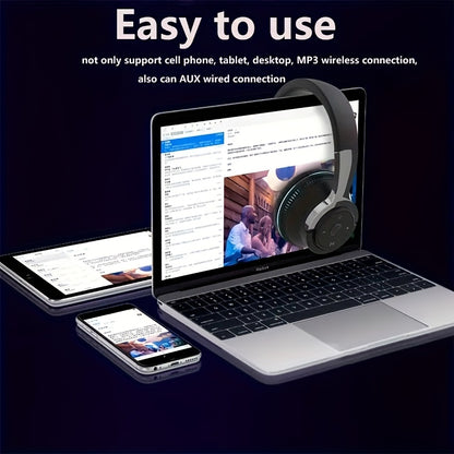 Wireless Headphones, Portable Over Ear Headphones 24 Hours Playtime, With Mic, Clear Calls, FM Radio, Soft-Earpads, LED Light, Support TF Card Play And 3.5MM AUX Cable Wired Connection, Foldable For Travel Home Office Cellpho