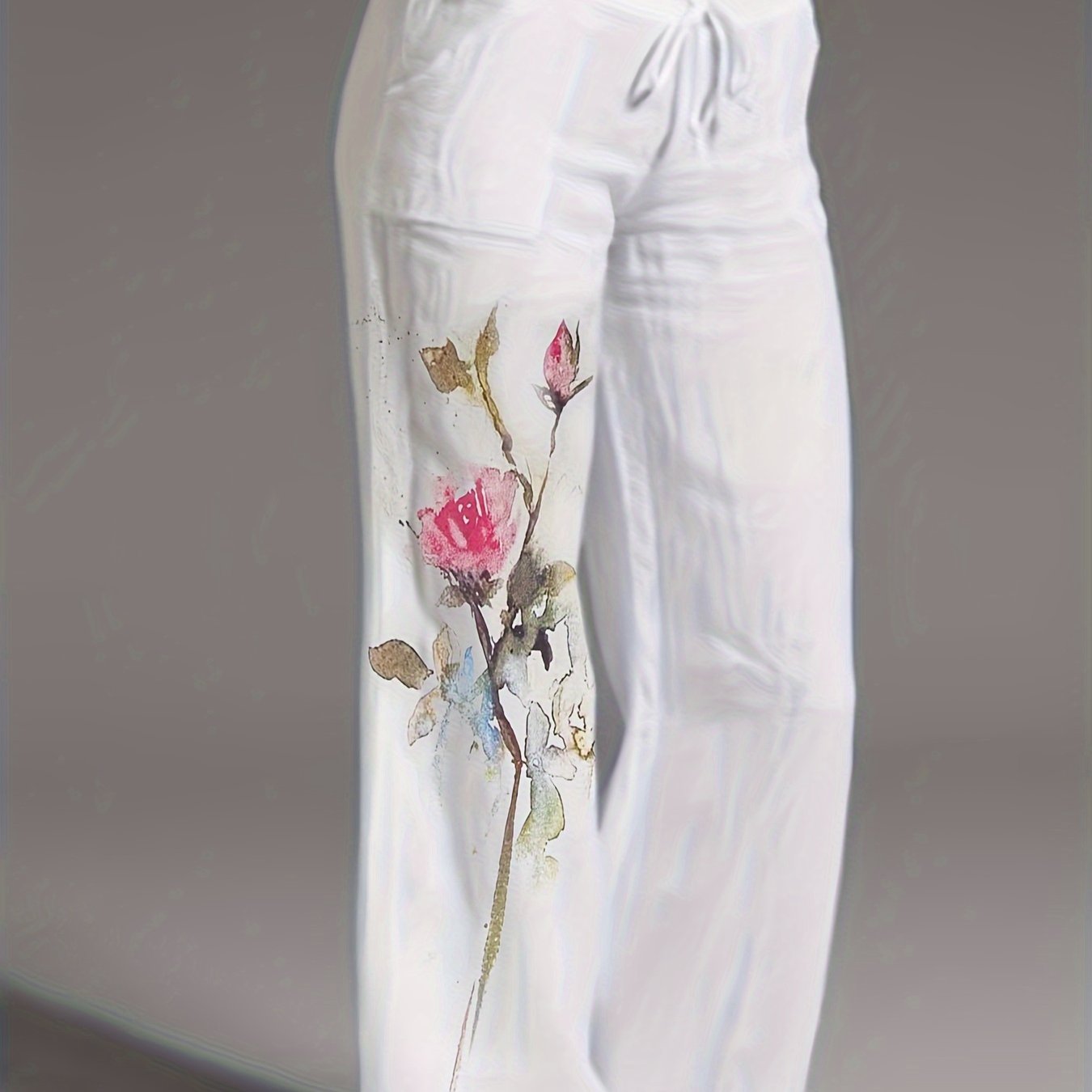 Women's Clothing - Floral Print Wide Leg Pants - Casual Loose Pants For Spring & Fall
