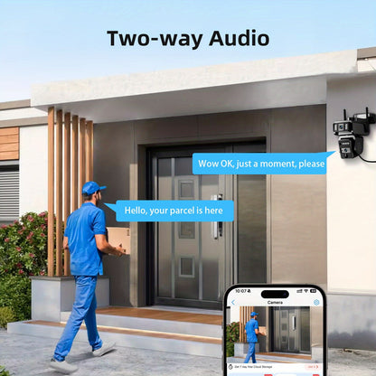 Home Wireless Outdoor Security Camera Icam365 | Solar-Powered, Dual Lens 3MP, Two-Way Audio, Digital Zoom, Motion Detection, IP66 Waterproof, Rechargeable Battery, 2.4G WiFi, Dual-Light Night Vision, PIR Alarm, Black