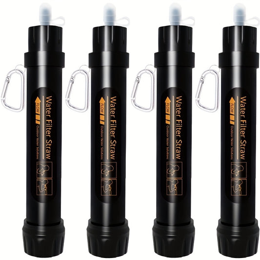 2/4pcs Portable Personal Water Filter Straw - 0.1 Micron Mini Purifier for Hiking, Camping, Travel & Emergency Preparedness, Black ABS Material with Carabiner Clip, Compact Design for Outdoor Adventures, Camping Water Filter,