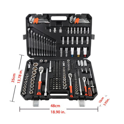 Latest High-end Professional 222pcs Mechanical Tool Set, 1/4 "and 3/8" And 1/2 "drive 24/72 Tooth Ratchet, Socket Wrench Set Metric CR-V, Suitable for General Professional Mechanics, Automotive And Home Repairs, Motorcycle Ti