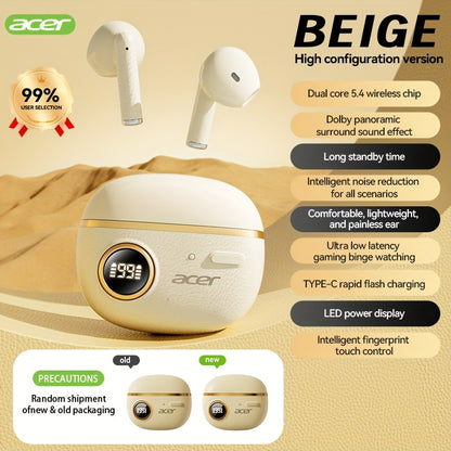 ACER TWS Wireless Earbuds with Deep Bass Stereo + Call Noise Cancellation, Long-Lasting Comfort, HIFI Sound, Lightweight Touch Design, Classic Retro Style, Non-Painful Wear for Sports, Running, Learning, Business, Music - Chr