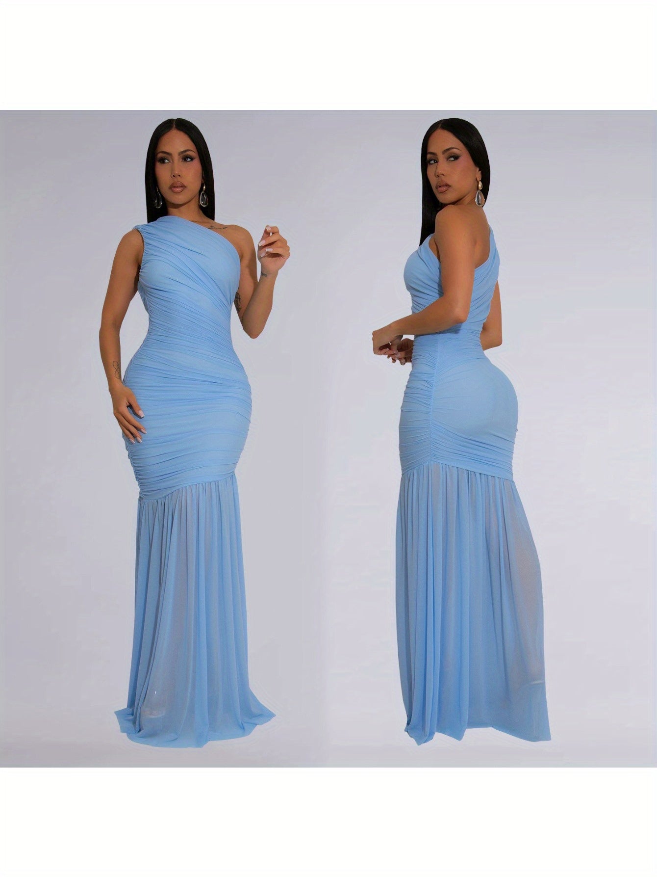 European and American Fashion Women's Dress with Slanted Shoulder and Sheer Color;