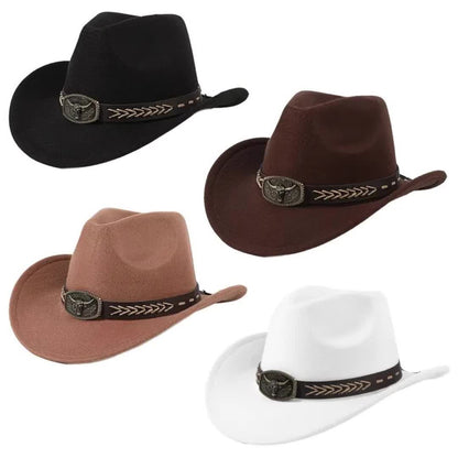 2pcs Western Cowboy Hats for Men & Women - Classic Wide Brim with Metallic Bull Headband, Black PVC-Coated Non-Stretch Fabric, Reinforced Stitching, Hand Wash/Dry Clean - Perfect for Parties, Cosplay, Themed Events & Gifts, C