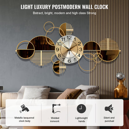 Metal Wall Clock Decorative 3D Metal Wall Art Clock For Living Room Bedroom Creative Modern Big Wall Clock Decor With Silent No-Ticking 31 X 17 Inch
