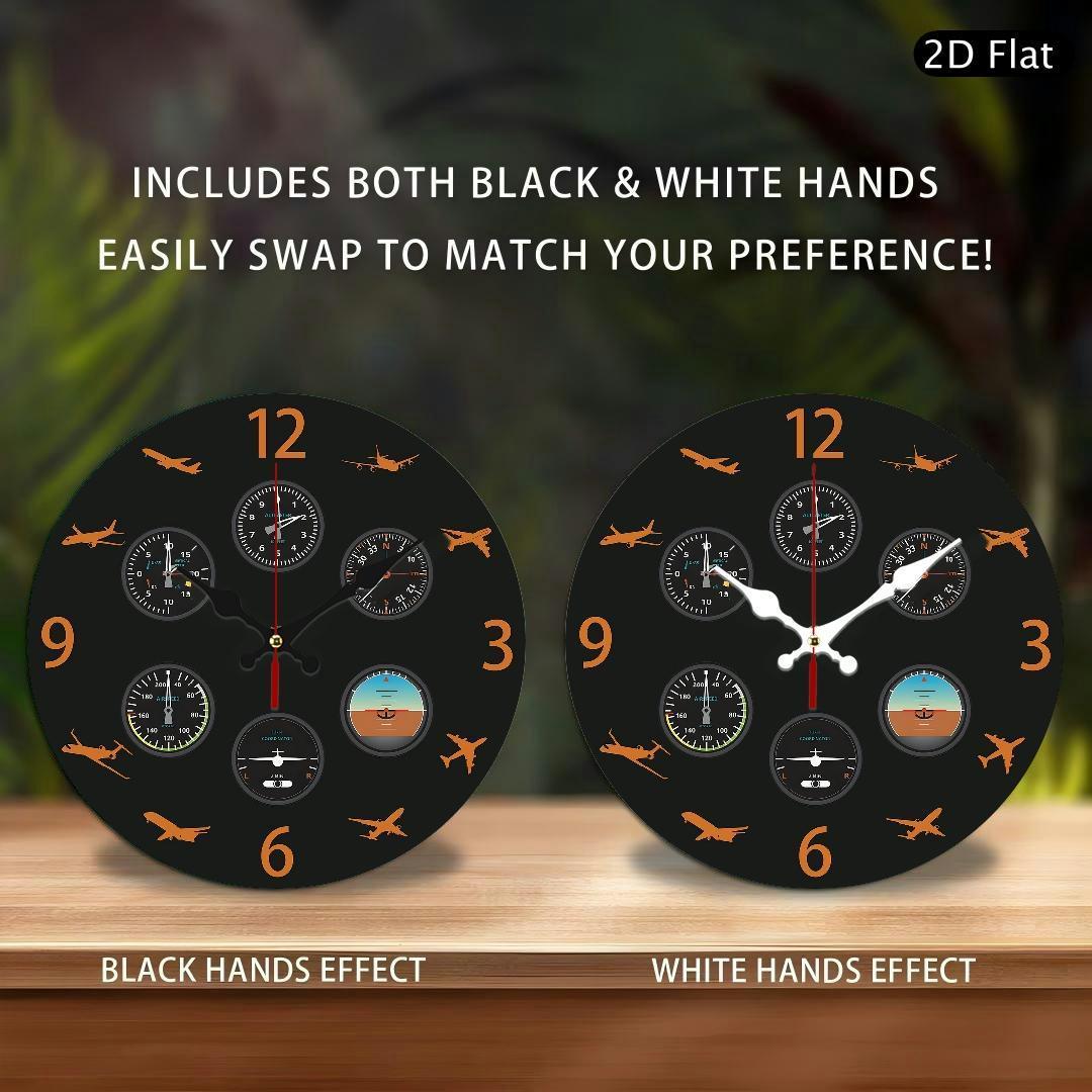 1pc 10 Inch Aviation Pilot Wall Clock with Flight Instrument Design - Silent Non-Ticking Modern Black & Orange Airplane Speed, Altitude, Heading, Vertical Speed dials - Easy-to-Read Black Face & White Hands - Ideal for Home,