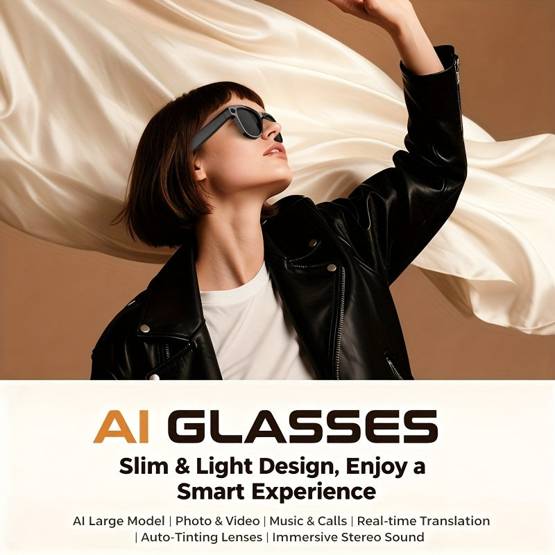 AI Smart Camera Glasses with Charging Case (Power Bank) - 4K HD Recording, Real-Time Translation & Voice Assistant, Smart Glasses for Video Calls, Smartphone Replacement, Portable Translator & ic Charging (-)